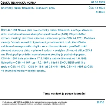 ČSN 44 1694 - Chemický rozbor tetraedritu. Stanovení zinku - Tisk