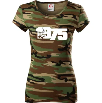 Dámské tričko Husákovo dítě - 1975 - Dámské maskáčové triko - M ( Hnědý maskáč )