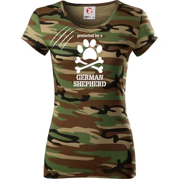 Německý ovčák - protected - Dámské maskáčové triko - S ( Hnědý maskáč )