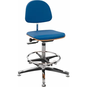 Pracovní židle, potah modrý, hliníková křížová noha, s kluzáky, opěrka na nohy