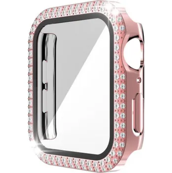 Příslušenství k chytrým hodinkám Třpytivé ochranné pouzdro s kamínky a ochranným sklem pro Apple Watch 42mm Barva: Růžová