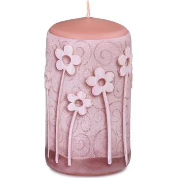Svíčka Válec 60x110mm aplikace Květy starorůžová svíčka 240 gram