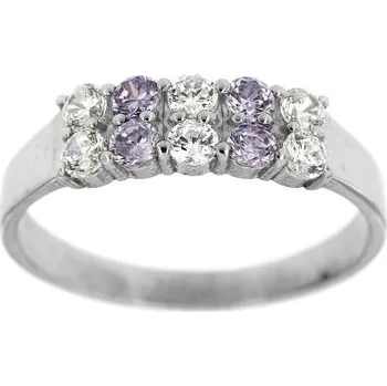 Prsten Zlatnictví U Kostela Stříbrný prsten s fialovo-bílými kamínky 99f 60 2943-20221350