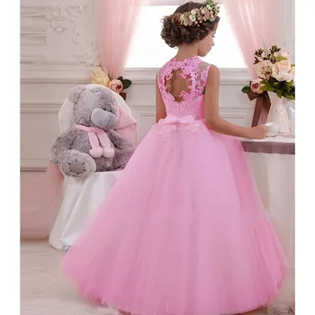 Dámské šaty Čína Dlouhé společenské šaty s krajkou a částečně odhalenými zády Barva: Růžová, Velikost: 150 (9-10T)