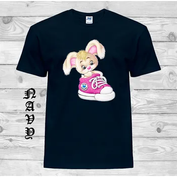 Dívčí tričko detske-levne-bavlnene-tricko-potisk-kralik-bota Barva: Navy - tmavě modrá, velikost: 152