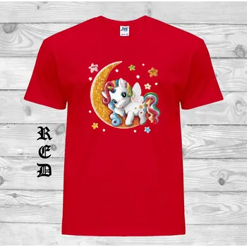 Dívčí tričko detske-levne-bavlnene-tricko-potisk-jednorozec-mesic Barva: Red - červená, velikost: 164