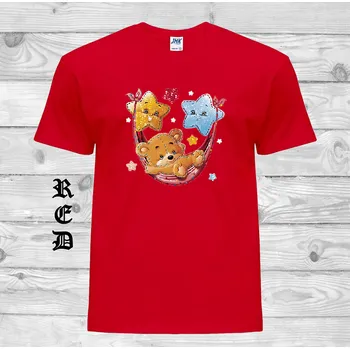 Dívčí tričko detske-levne-bavlnene-tricko-potisk-medvidek-hvězdy Barva: Red - červená, velikost: 98