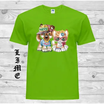 Dívčí tričko detske-levne-bavlnene-tricko-potisk-pejsek-kocka-street-style Barva: Lime - limetková, velikost: 128