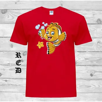 Dívčí tričko detske-levne-bavlnene-tricko-potisk-zlata-rybka Barva: Red - červená, velikost: 164