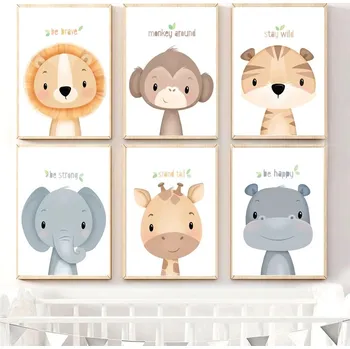 Samolepící dekorace Čína Set 6 ks obrázků na plátně - zvířátka s povzbuzujícím nápisem Motiv: 6x obraz africká zvířátka, Rozměry (cm): 13x18 cm