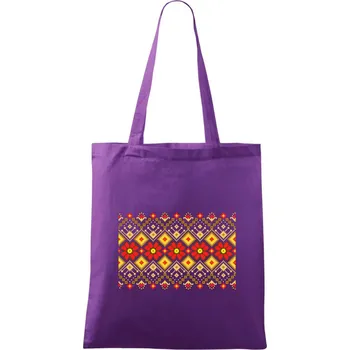 Ukrajinský vzor - Červené květiny - Taška bavlněná - 42 x 38 cm ( Fialová )