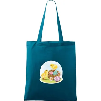 Velikonoční kuřátka - Taška bavlněná - 42 x 38 cm ( Petrolejová )