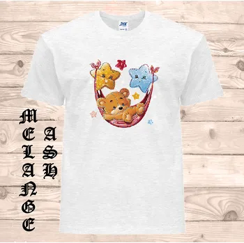 Dívčí tričko detske-levne-bavlnene-tricko-potisk-medvidek-hvězdy Barva: Heather grey - vřesově šedá, velikost: 152