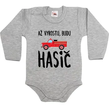 Kojenecký body Dětské body Až vyrostu, budu hasič, Barva Tmavý melír, Velikost 56 / 0-3m, Canvas Dětské body Bezvatriko.cz 0860 - DTF/DTG