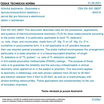 ČSN EN ISO 28057 - Klinická dozimetrie - Dozimetrie s termoluminiscenčními detektory v pevné fázi pro fotonové a elektronové záření v radioterapii - Tisk
