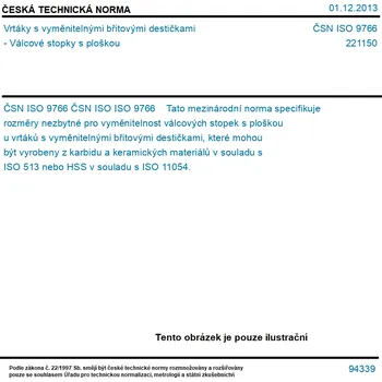 ČSN ISO 9766 - Vrtáky s vyměnitelnými břitovými destičkami - Válcové stopky s ploškou - Tisk