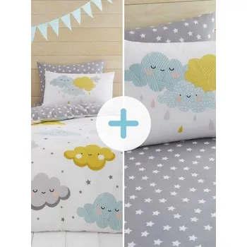 Povlečení Sada dětského povlečení a prostěradla mraky