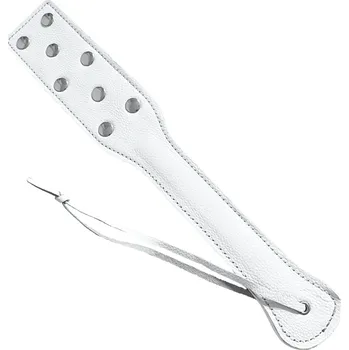 Kožená bílá plácačka s kovovými nýty