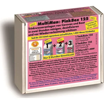 Filtrace vody MultiMan Kompletní sada pro rychlé čištění systémů pitné vody Pink Box 125 g Tank Pure 125g, Tank Des 100g, Chlorosil 100ml 125 g pro nádrže na pitnou vodu do 125 l