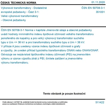 ČSN EN 50708-3-1 - Výkonové transformátory - Dodatečné evropské požadavky - Část 3-1: Velké výkonové transformátory - Obecné požadavky - Tisk