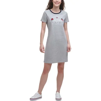 Dámské šaty Tommy Hilfiger dámské šaty Signature Crest T-Shirt Dress šedé S
