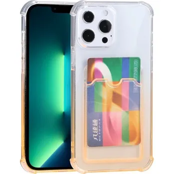 Dvoubarevný transparentní kryt s kapsou na kartu pro iPhone 13 Pro Max - žlutý