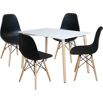 Jídelní set Jídelní stůl 120x80 UNO bílý + 4 židle UNO černé