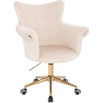 Otočné křeslo Nuuk velur na zlaté podstavě s kolečky - krémová