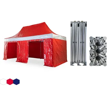 Zahradní stan Nůžkový párty stan 3x6 m TENTino BH EXTREME PVC EXTRA HIGH ROOF Barva opláštění: 7A - ČERVENÁ (VOLÁNY BÍLÉ)