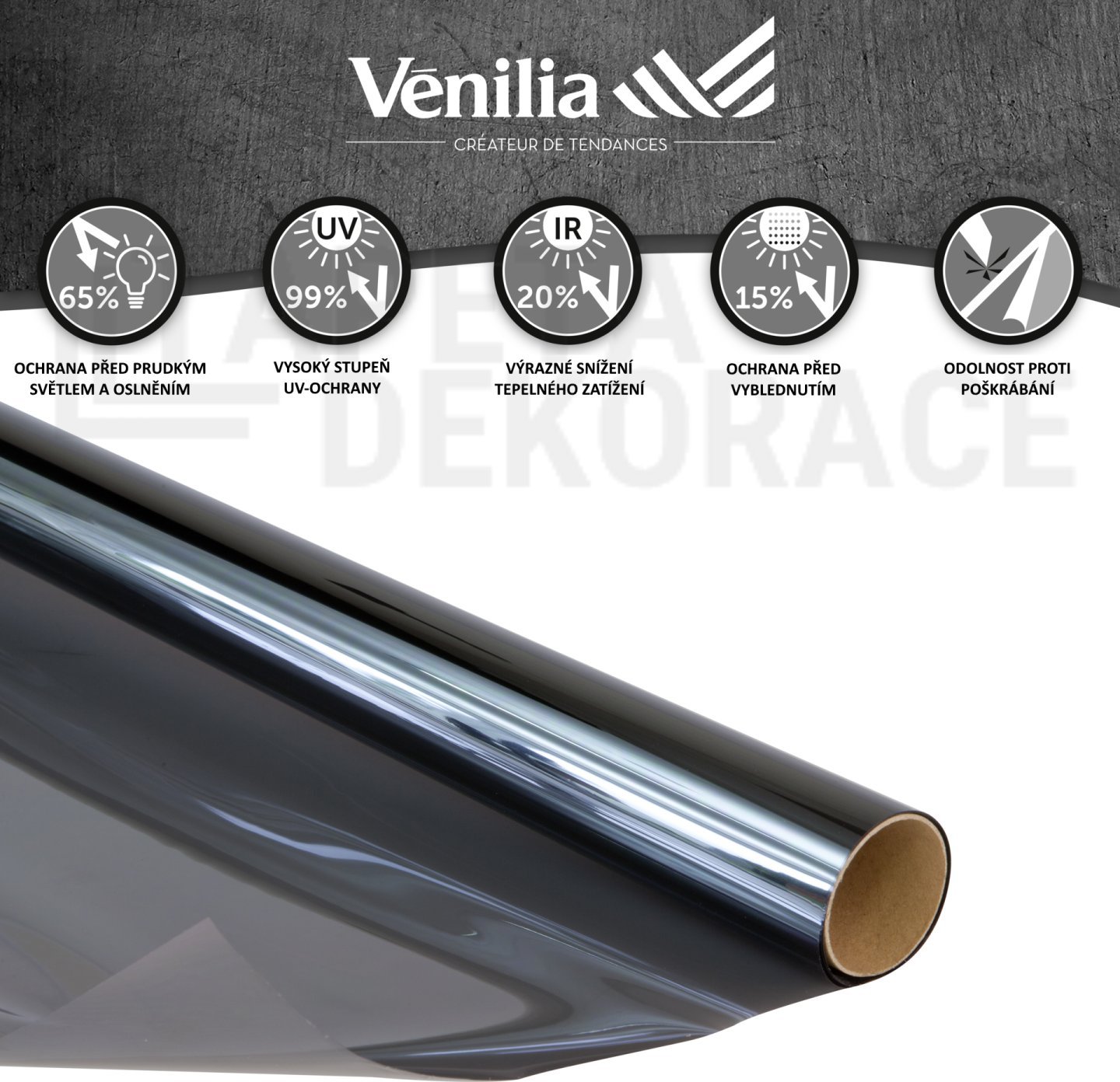 Samolepicí protisluneční fólie na okna, ochrana před horkem, rozměr 92 cm x 2 m / zastiňovací fólie na sklo 53438 Anti Heat Venilia
