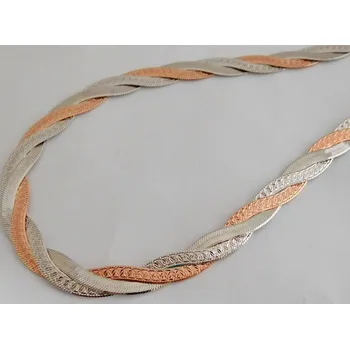 Souprava šperků Stříbrný gravírovaný pletený náramek - růžové zlacení 19cm 6,38gr 030498300027 (030498300027)