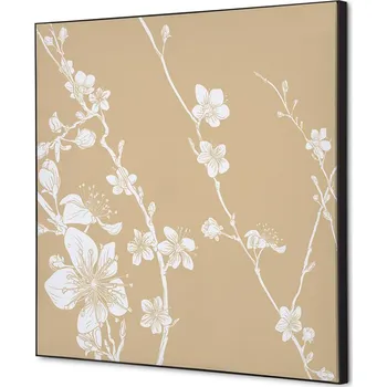 Textilní dekorace na zeď 40 x 40 Japonské třešňové květy béžová