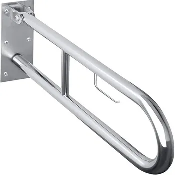 Madlo do koupelny Bemeta HELP: Madlo, 750 mm, ve tvaru U, s držákem TP, sklopné, bez krytky, nerez, mat 301406302