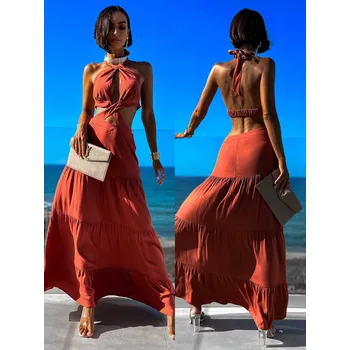 Dámské šaty Cihlové elegantní šaty SARAINE Velikost: M/L