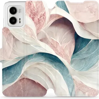 Pouzdro na mobilní telefon Flipové pouzdro Mobiwear - Motorola Moto G73 5G - VP33S Růžový a zelenkavý mramor (Knížkové flip pouzdro, obal, kryt na mobil Motorola Moto G73 5G - VP33S Růžový a zelenkavý mramor, materiál Umělá kůže + TPU - ochrana 360°, stojánek, silikonová vanička,)