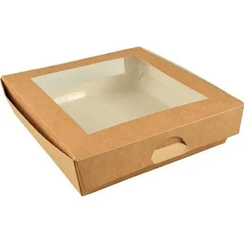 Jednorázové nádobí Kartonový cateringový box s PLA oknem kraft Pure 1500ml 190/190/50mm 25ks
