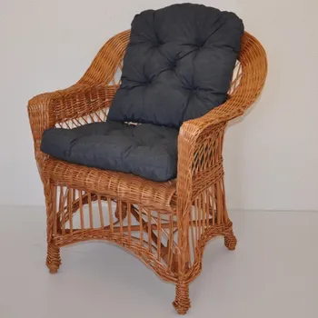 Křeslo Proutěné křeslo WEIGIER přírodní polstr tmavě šedý melír