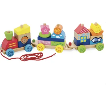 Vláček a vláčkodráha Dřevěná hračka na provázku - šťastný vlak