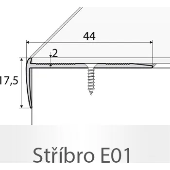 přechodová lišta PROFIL Team - Schodová hrana - jednostranná 44 x 17,5 mm do 2mm Barva dekoru: stříbro E01, Délka lišty: 270 cm