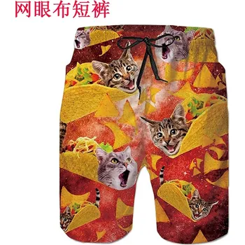 Vtipné šortky s potiskem 3D Taco Pizza, kočka, zvířata Velikost: 3XL, Barva (Varianta): plážové šortky 1