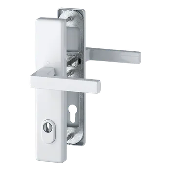 HOPPE Bezpečnostní kování Austin se zakrytím vložky Provedení: klika - klika, Povrch: F9016 běžná bílá, Rozteč: 92 mm