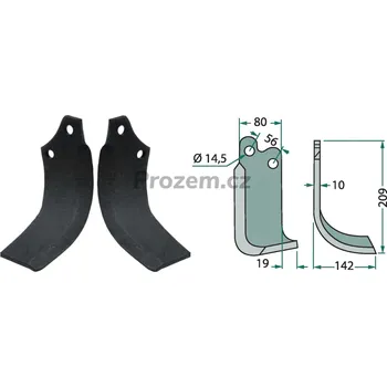 Pracovní nůž Frézovací klenutý nůž pravý pro Maschio, 13100418, 56/14,5/209 mm