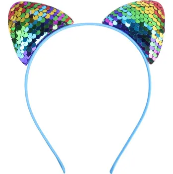 Karnevalový doplněk Čelenka, KOČIČKA - DUHOVÁ, flitry, 18,8 cm, 1 kus