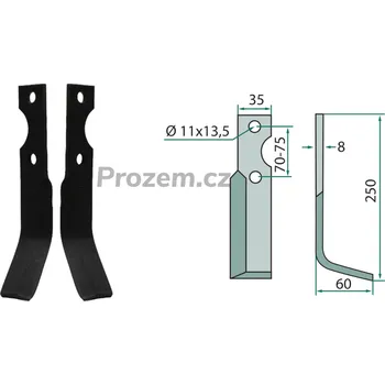 Pracovní nůž Frézovací rotační nůž pravý pro Simon, 70/75/11x13,5/250 mm