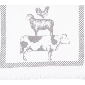 Utěrka Kuchyňský froté ručník s krávou, ovcí a slepicí – 40x66 cm