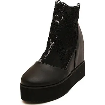 Dámské kozačky Krajkové kotníkové boty na klínku Barva: Černá, Velikost: 38
