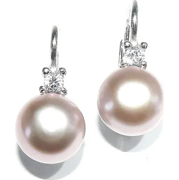 Náušnice Stříbrné náušnice přírodní perla růžová - NK1207 (Stříbrné náušnice s přírodní perlou a zirkonem)