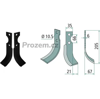 Pracovní nůž Frézovací nůž pravý pro Grillo, 11293, 66/10,5/205 mm