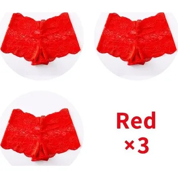 Kalhotky Dámské krajkové kalhotky s nohavičkou 3 ks Barva: červená (2715-3hongse), Velikost: XXXL