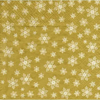 Papírový ubrousek UBR-E94, Ubrousek, 16x16 cm, BÍLÉ VÁNOČNÍ VLOČKY NA ZLATÉM, 1 kus